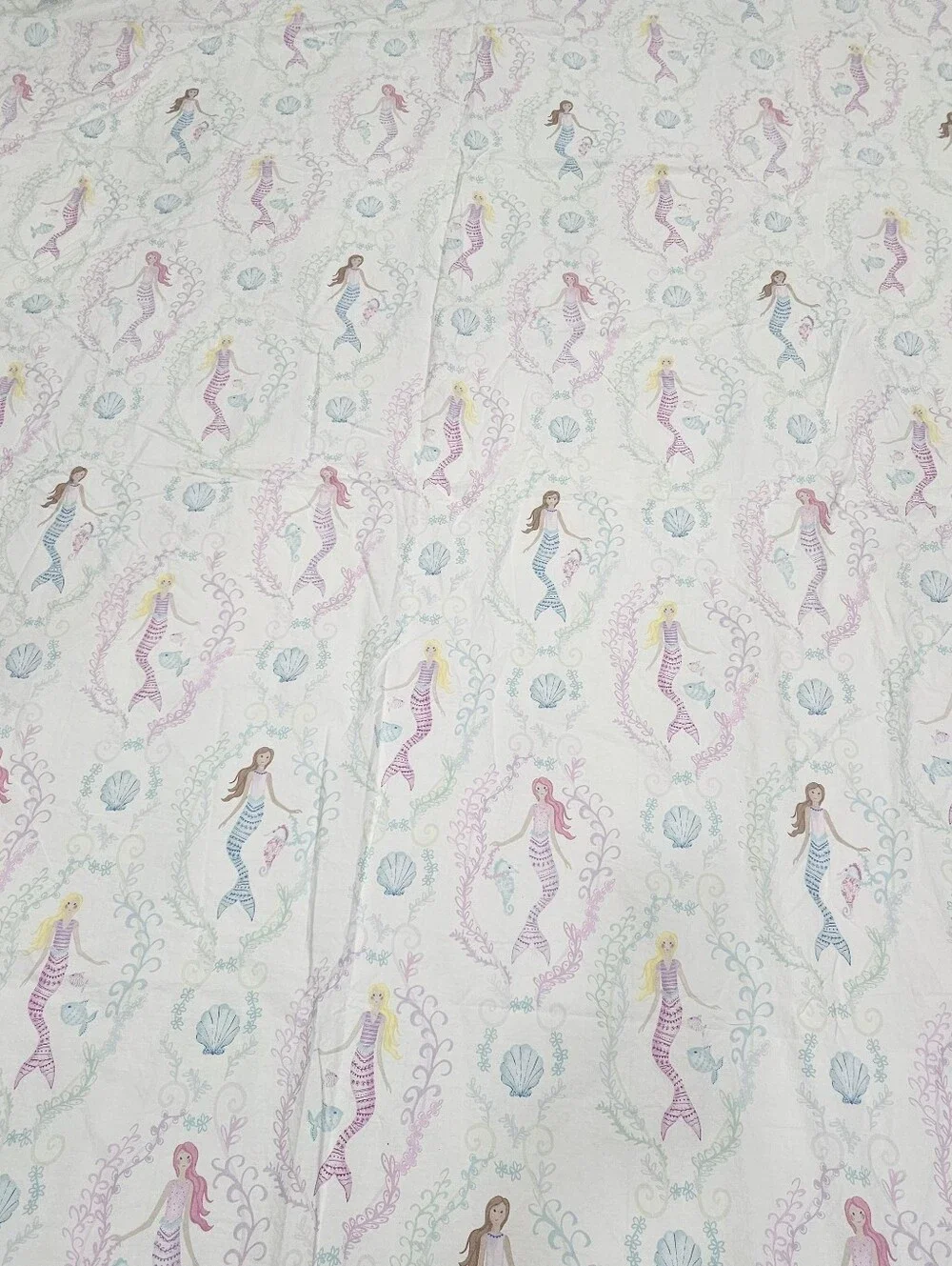 POTTERY BARN KIDS Bailey Mermaid Full Flat Sheet Organic Cotton 2015 Pastels